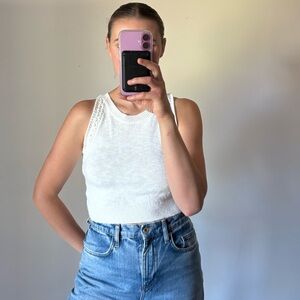 Madewell Crochet Trim Cotton Knit Sleeveless Sweater Tank Cropped Top Women’s S